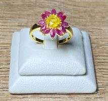 Siam Rubin + Saphir Ring 🌸💎✨ 925 Silber vergoldet S218