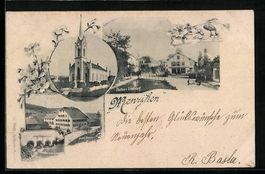 AK Menziken, Kirche, Hotel Sternen, 1899