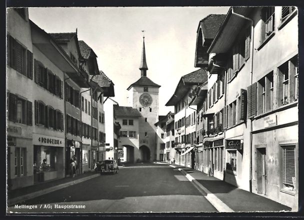 Cartoline postali: Mellingen /AG, Hauptstrasse mit Torturm  – Usato da Berlin venduto da bartko-reher