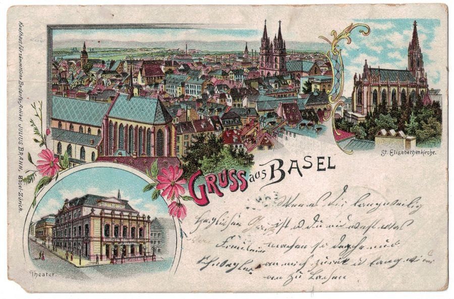 Ansichtskarten: Gruss aus Basel, Litho, gelaufen 1899 – Gebraucht aus Frauenfeld von POML