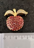 Vintage 1960er Apfel Brosche mit Strasssteinen