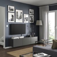 TV-Bank mit Türen, dunkelgrau/Lappviken dunkelgrau, 180x42x3