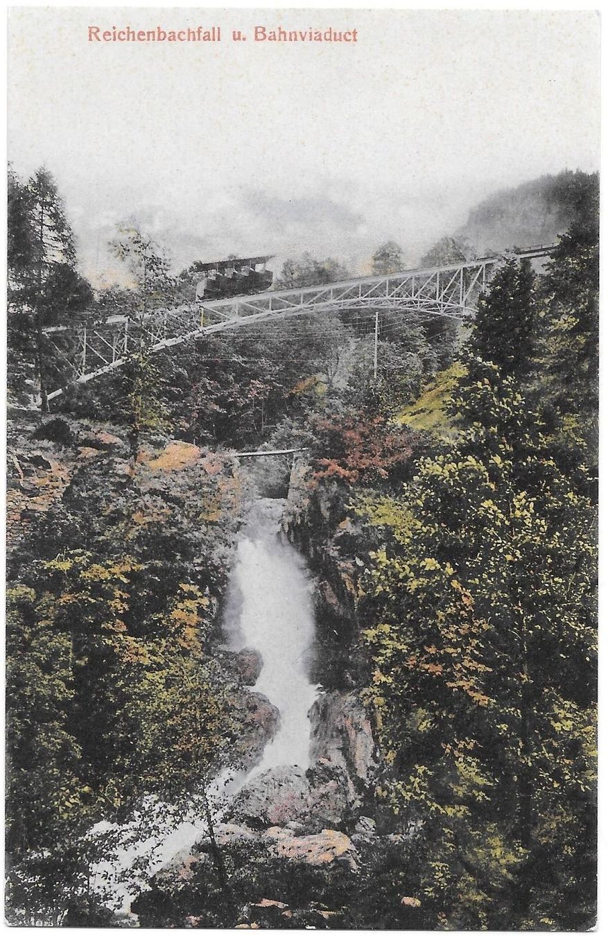 Cartoline postali: Meiringen Reichenbachfall und Bahnviaduct Bahn – Usato da Olten venduto da clotaldi