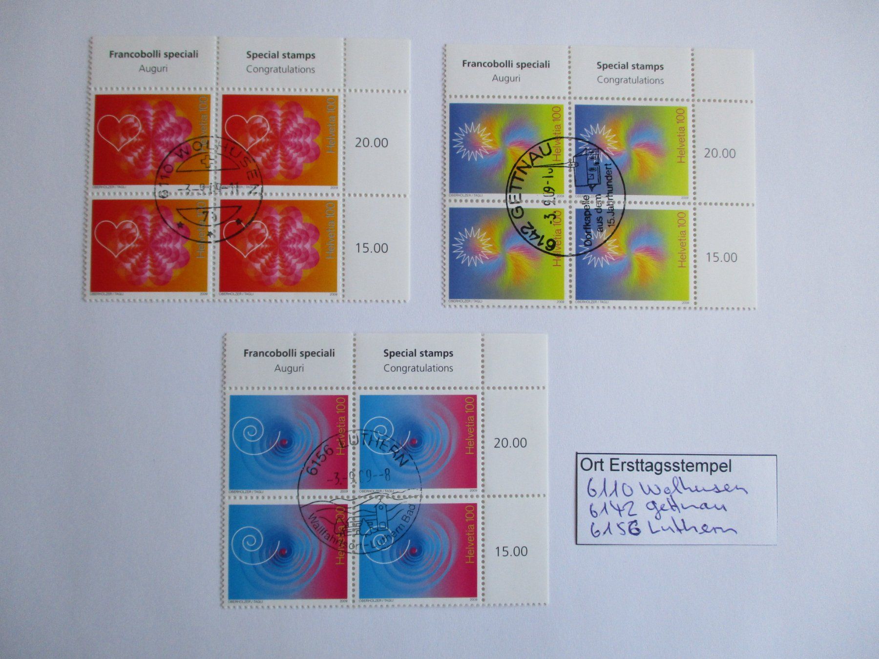 Tutti i francobolli: Viererblock mit Ort Ersttagsstempel 6142 Gettnau + – Usato da Langnau b. Reiden venduto da Aktuell88