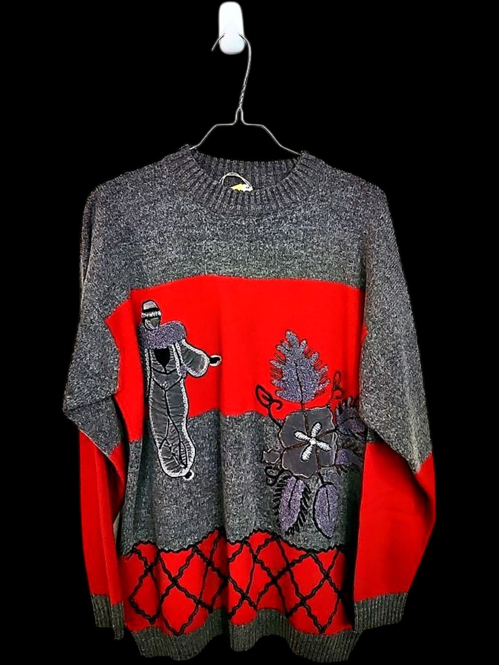 Maglioni & Felpe: Vintage Grafik Wollmischpullover - Grau/Rot - Größe M – Usato da Zug venduto da vinokilo 1