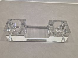 Encrier double ancien en cristal, bougeoir C88