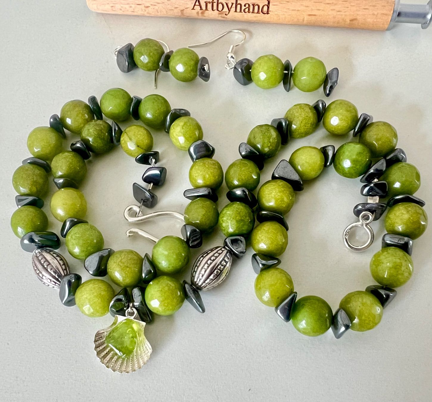 Autres bijoux: Edelstein Ensemble Nephrit Jade & Peridot Silber 925 Unikat – Neuf (Voir description) à Ruswil par artbyhand 1