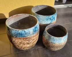 3er-Set edle Keramik-Übertöpfe Blau/Braun – Top Zustand!