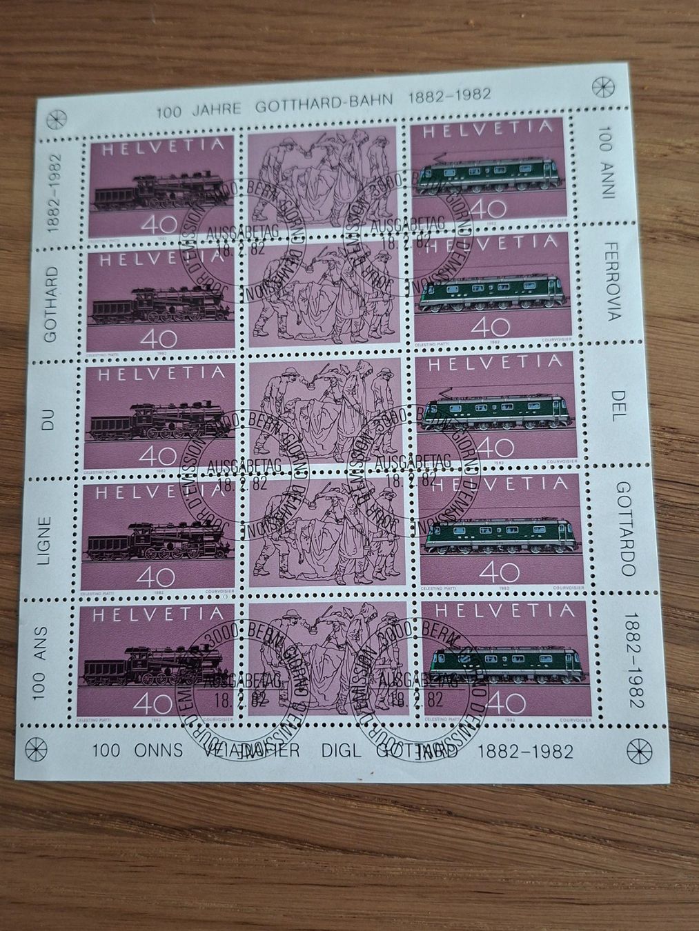 Tutti i francobolli: 100 Jahre Gotthard Bahn 1882-1982:  Kleinbogen – Nuovo (secondo la descrizione) da Hinterkappelen venduto da 1399
