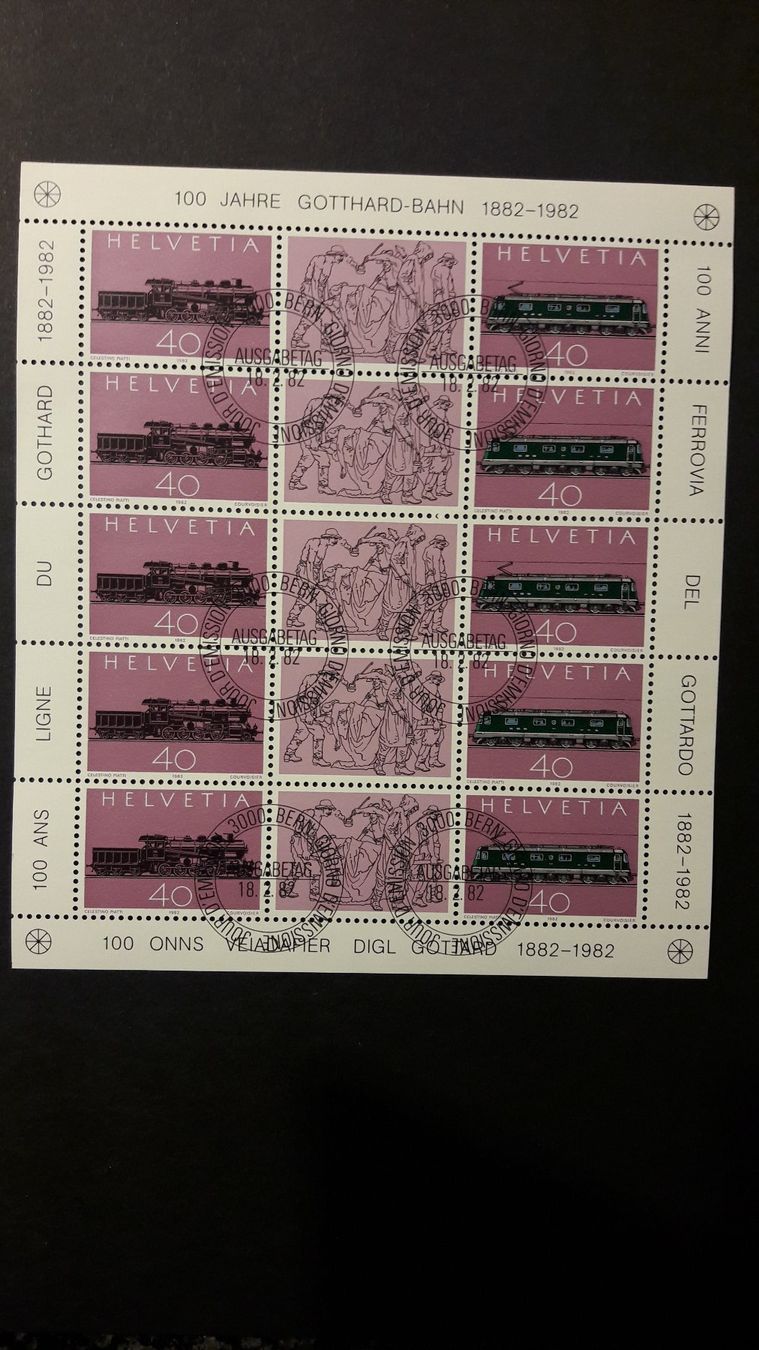 Tutti i francobolli: 1982 Kleinbogen "100 J. Gotthardbahn", SBK SO75, gestempelt – Nuovo (secondo la descrizione) da Lenzburg venduto da StevieD