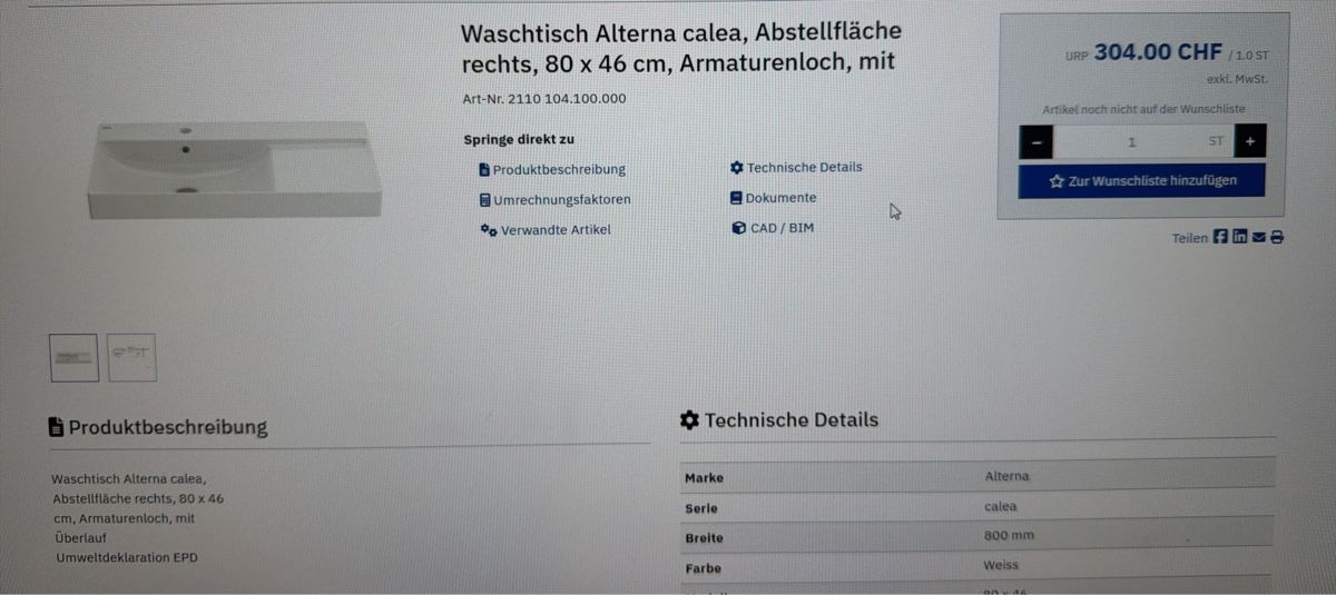 Lavabi & lavandini: Waschtisch Alterna Calea – Nuovo e nell'imballaggio originale da Triesen venduto da R89. 1