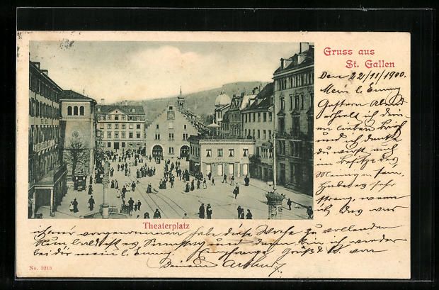 Cartoline postali: AK St. Gallen, Theaterplatz, 1900 – Usato da Berlin venduto da bartko-reher