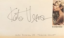 Kate Vernon 1961- Autogramm signiert Karte m.Bild 8x13cm