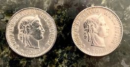 2 Schweizer Münzen, 20 Rappen, 1939