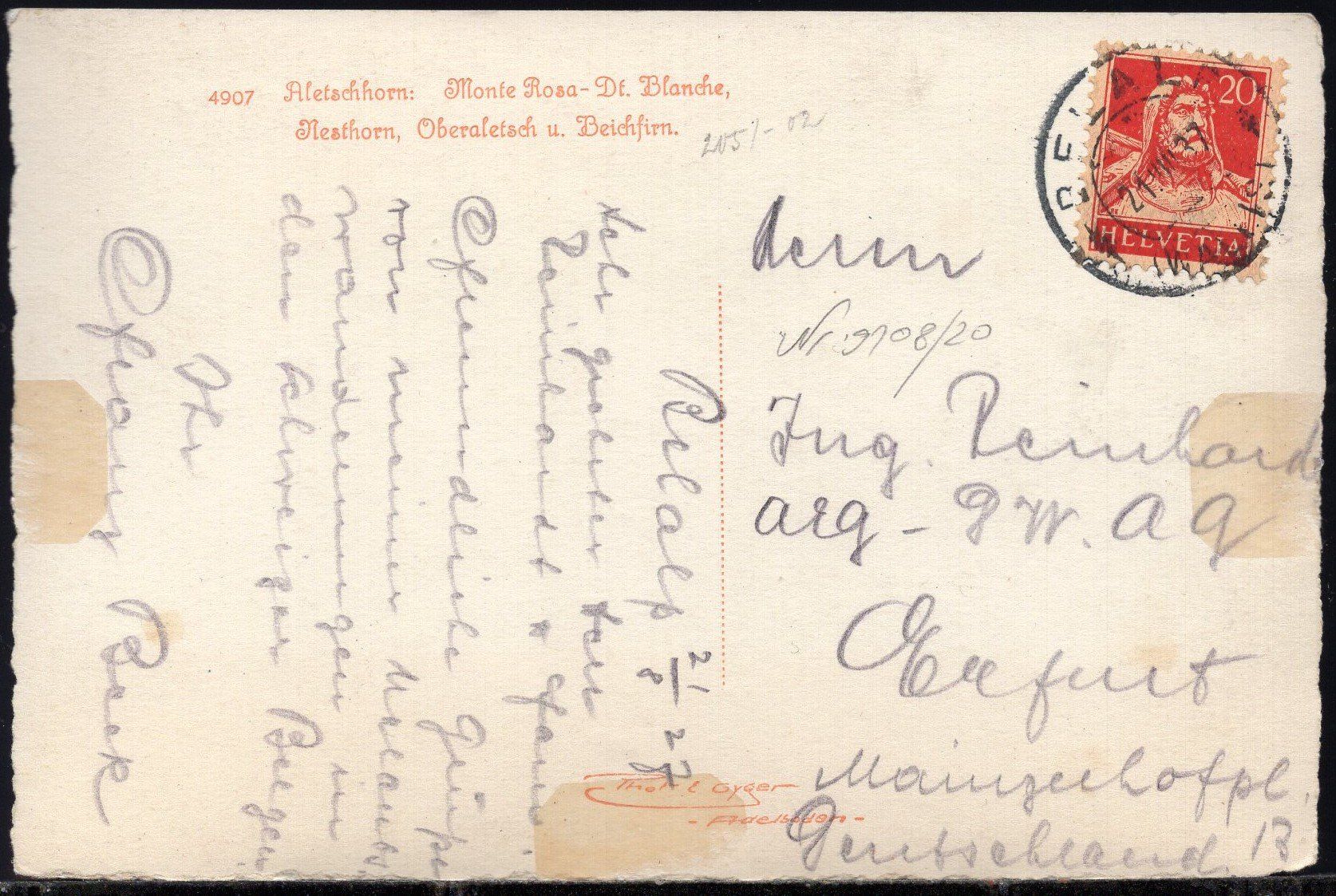 Cartoline postali: Aletschhorn - Monte Rosa - De. Blanche  1927 – Usato da Aarau venduto da kufi44 1
