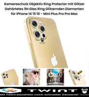 iPhone 16 / 16 Plus Kamera Glas Panzer Ring Diamanten Gold