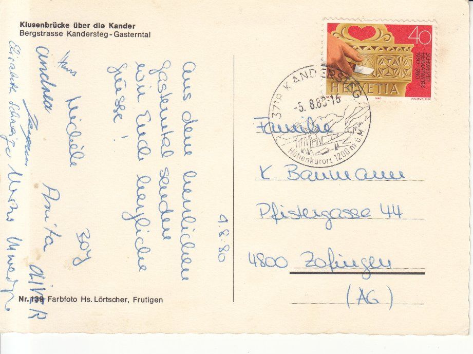 Cartoline postali: Kandersteg Klusenbrücke 1988 – Usato da Bürglen TG venduto da StampGraf 1