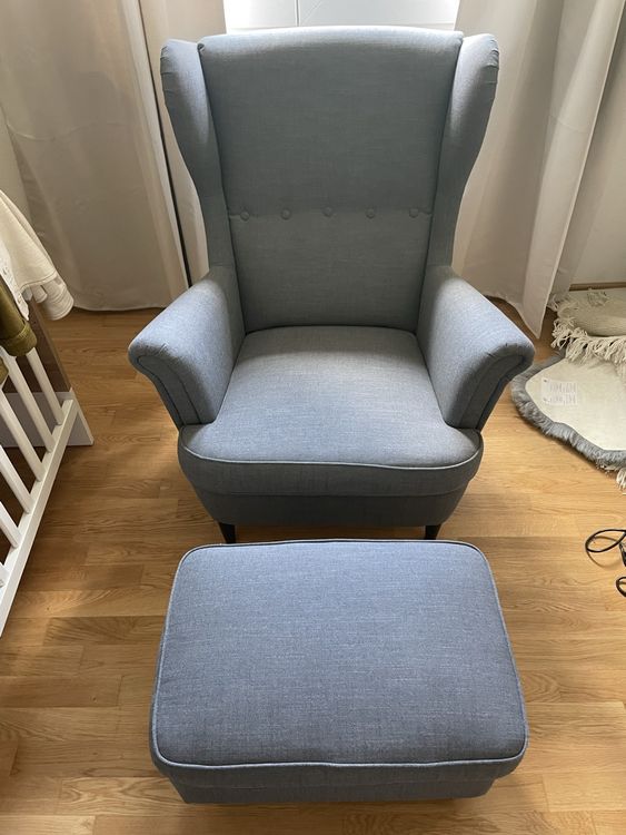 IKEA „STRANDMON“ Ohrensessel + Hocker Dunkelgrau Kaufen auf Ricardo