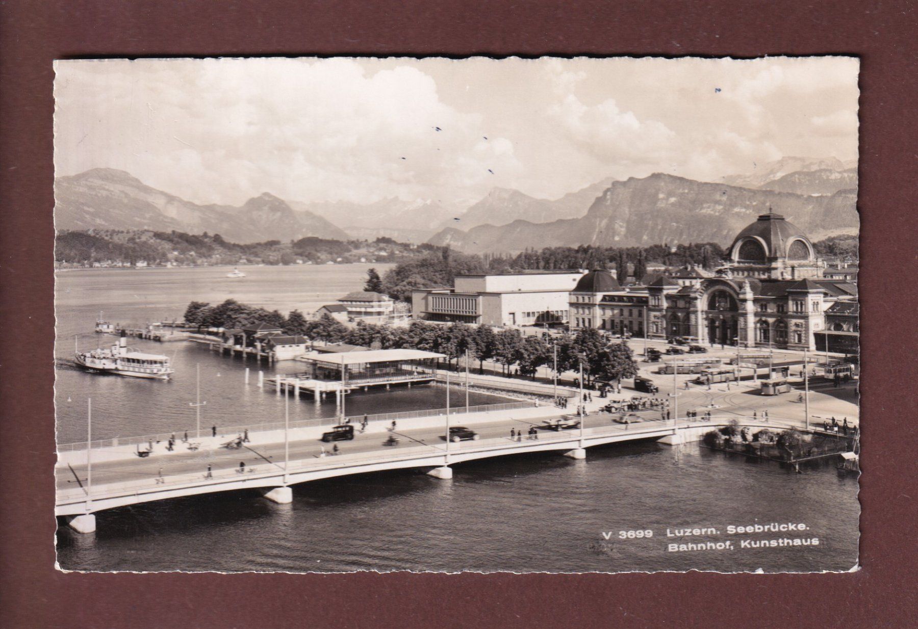 Cartoline postali: LUZERN - Seebrücke - Bahnhof - 1954 – Usato da Pully venduto da nicecards