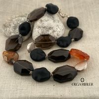 Halskette Onyx, Rauchquarz, Carneole und Silber 925