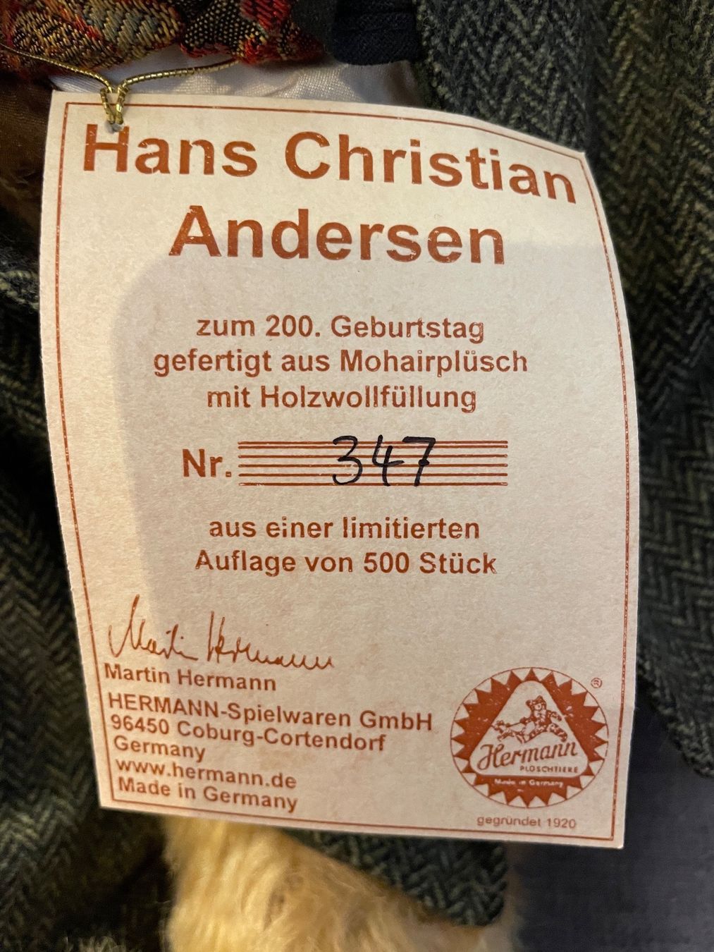 Spielzeuge: Hermann Teddy Limited Edition m Brummstimme / H.C. Anderssen – Neu (gemäss Beschreibung) aus Küsnacht ZH von Ulla-ZH 7
