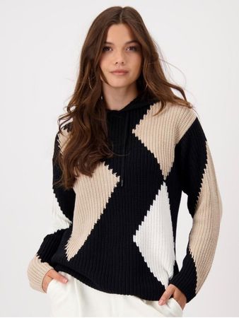 Monari Kapuzenpullover mit Muster 44 beige schwarz