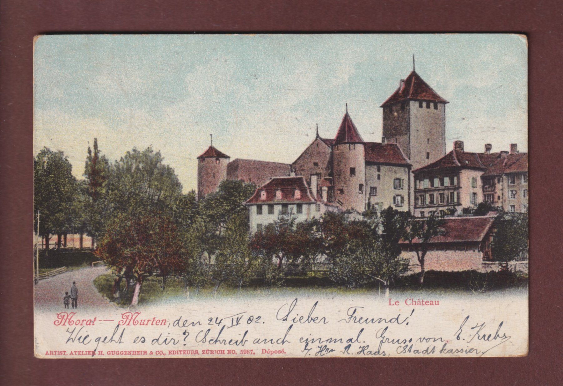 Cartoline postali: MORAT / MURTEN - Château - 1902 – Usato da Pully venduto da nicecards