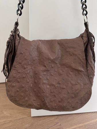 Stylish Brown Leather Hobo Bag with Chain - Minority Brand
