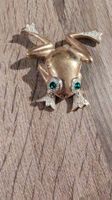 Vintage Frosch Brosche, vergoldet mit grünen Augen ✨🐸✨