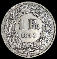 2x Top Silber 1 Franken 1914 Schweiz ss-vorz