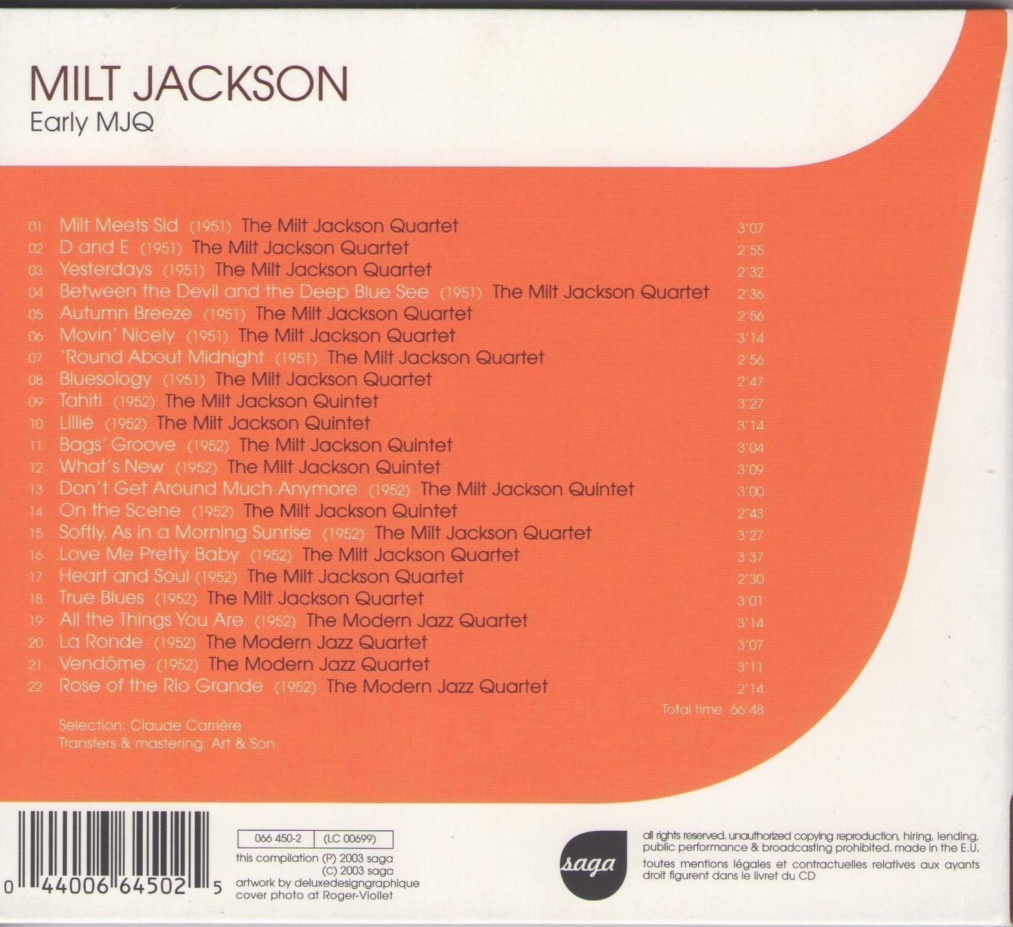 CD: MILT JACKSON - EARLY MJQ – Usato da Lausanne venduto da sbar224 1