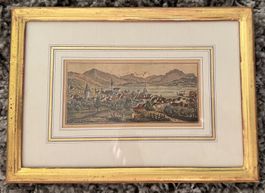 Antiker Stich Stadt Zug, farbig, mit Goldrahmen