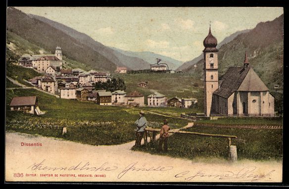 Cartoline postali: AK Disentis, Teilansicht mit Kirche – Usato da Berlin venduto da bartko-reher