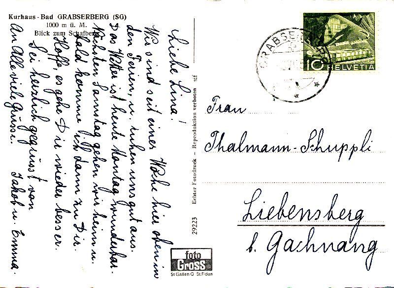 Ansichtskarten: Grabserberg - Kurhaus-Bad + 1956 – Gebraucht aus Emmenbrücke von teestube 1