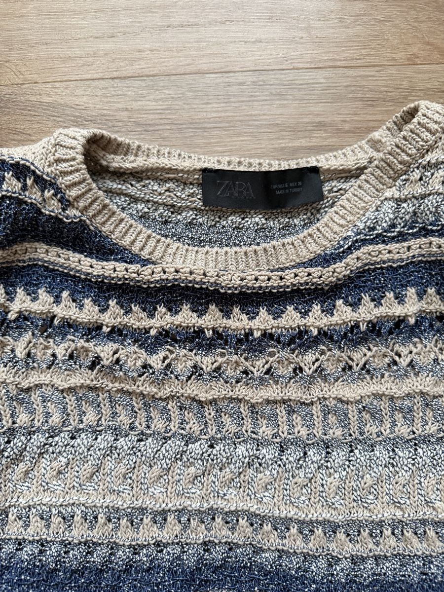 Zara T-shirt: Zara Stricktop gemustert blau beige Grösse S – Nuovo (secondo la descrizione) da Bassersdorf venduto da Sandy456 2