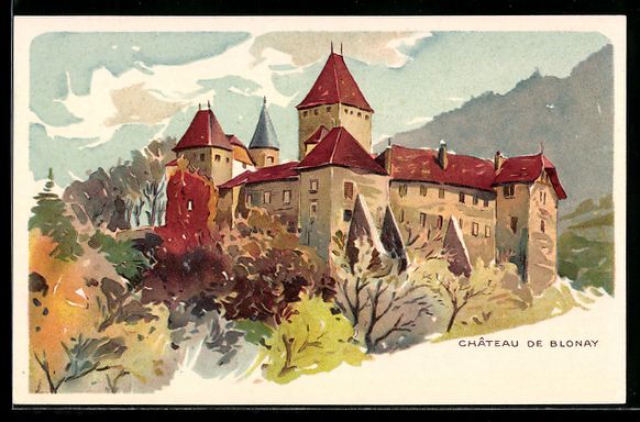 Ansichtskarten: Lithographie Blonay, Chateau de Blonay – Gebraucht aus Berlin von bartko-reher