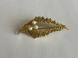 Ancienne broche plaquer or avec perles