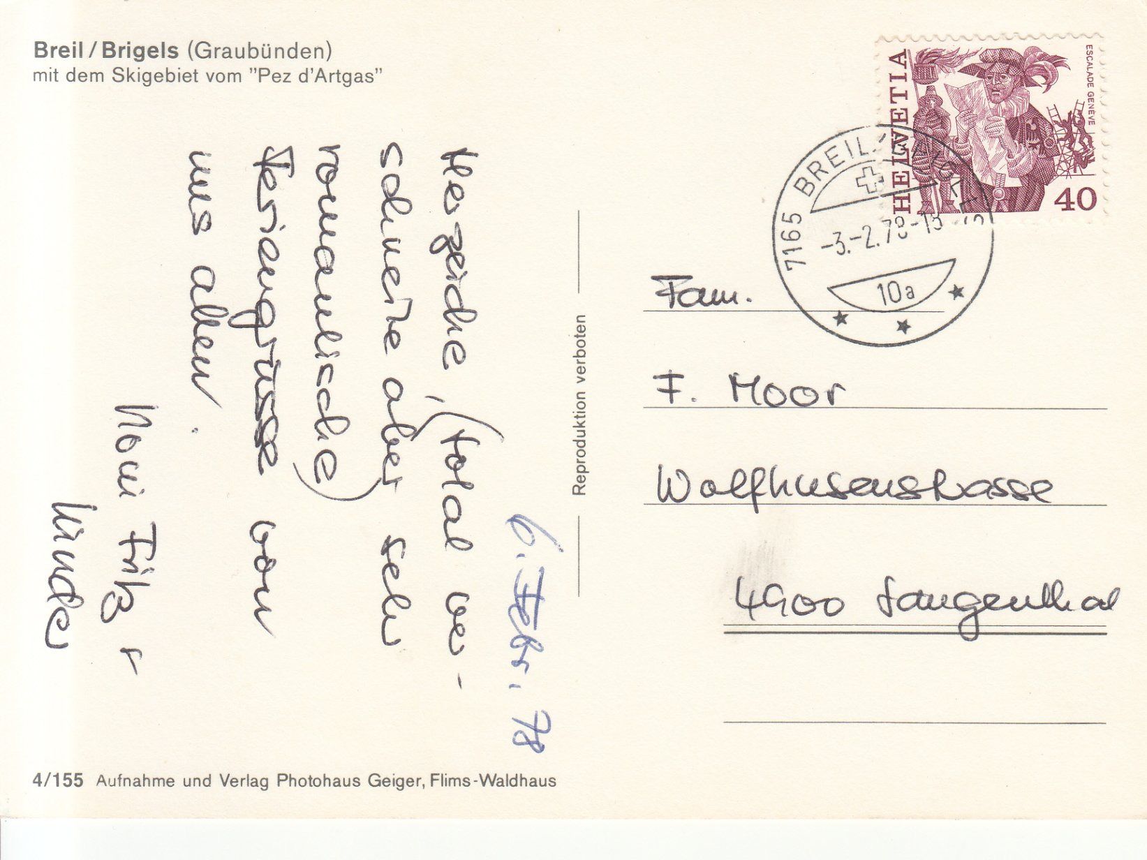 Cartoline postali: Brigels Péz d'Artgas 1978 – Usato da Bürglen TG venduto da StampGraf 1