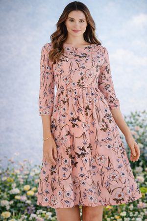 Robe fleurie rose poudré, taille 38, idéale printemps!