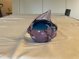 Tierfigur Fisch Glas violett und blau Sommerso Murano 70er
