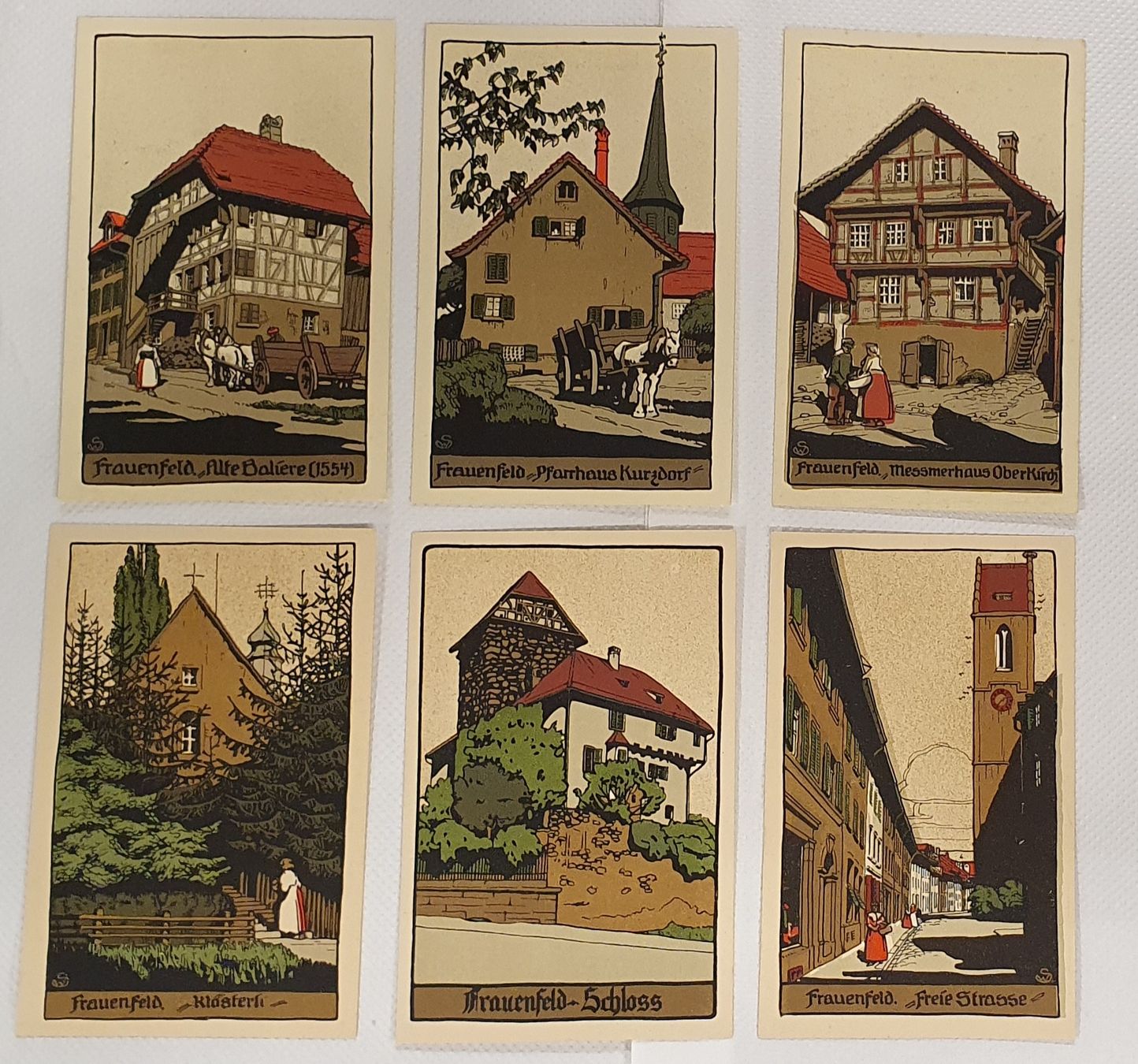 Cartoline postali: Frauenfeld  - 6 Künstler-Stein-Zeichnungen – Usato da Kreuzlingen venduto da Rschweiz1