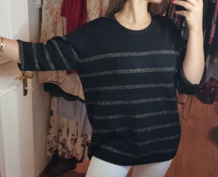Schwarzer Glitzerpullover Gr. XL/XXL , Festlich