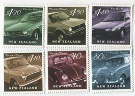 Briefmarken "VW Käfer, Mini, Zephyr, Honda Civic" Neuseeland