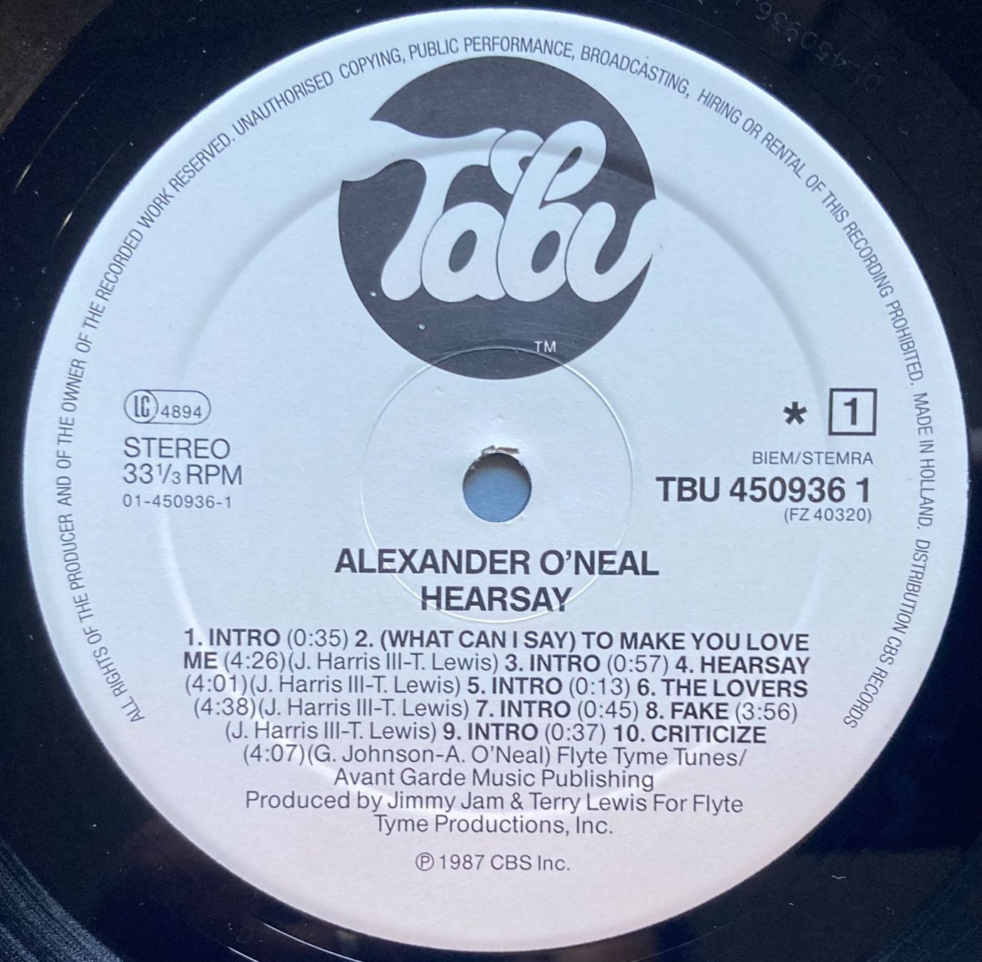 Dischi in vinile: ALEXANDER O'NEAL - HEARSAY – Usato da Poliez-Pittet venduto da Newtown-Records 3