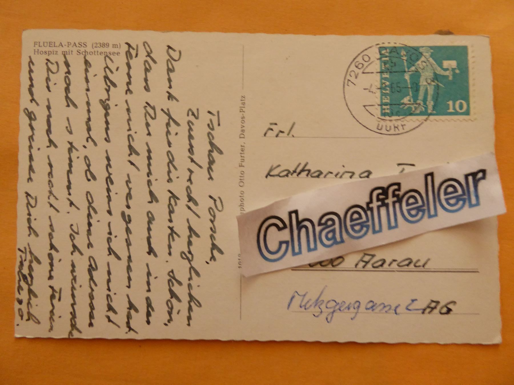 Cartoline postali: Flüela-Pass,  Hospitz mit Schottensee – Usato da Zürich venduto da Chaeffeler 1