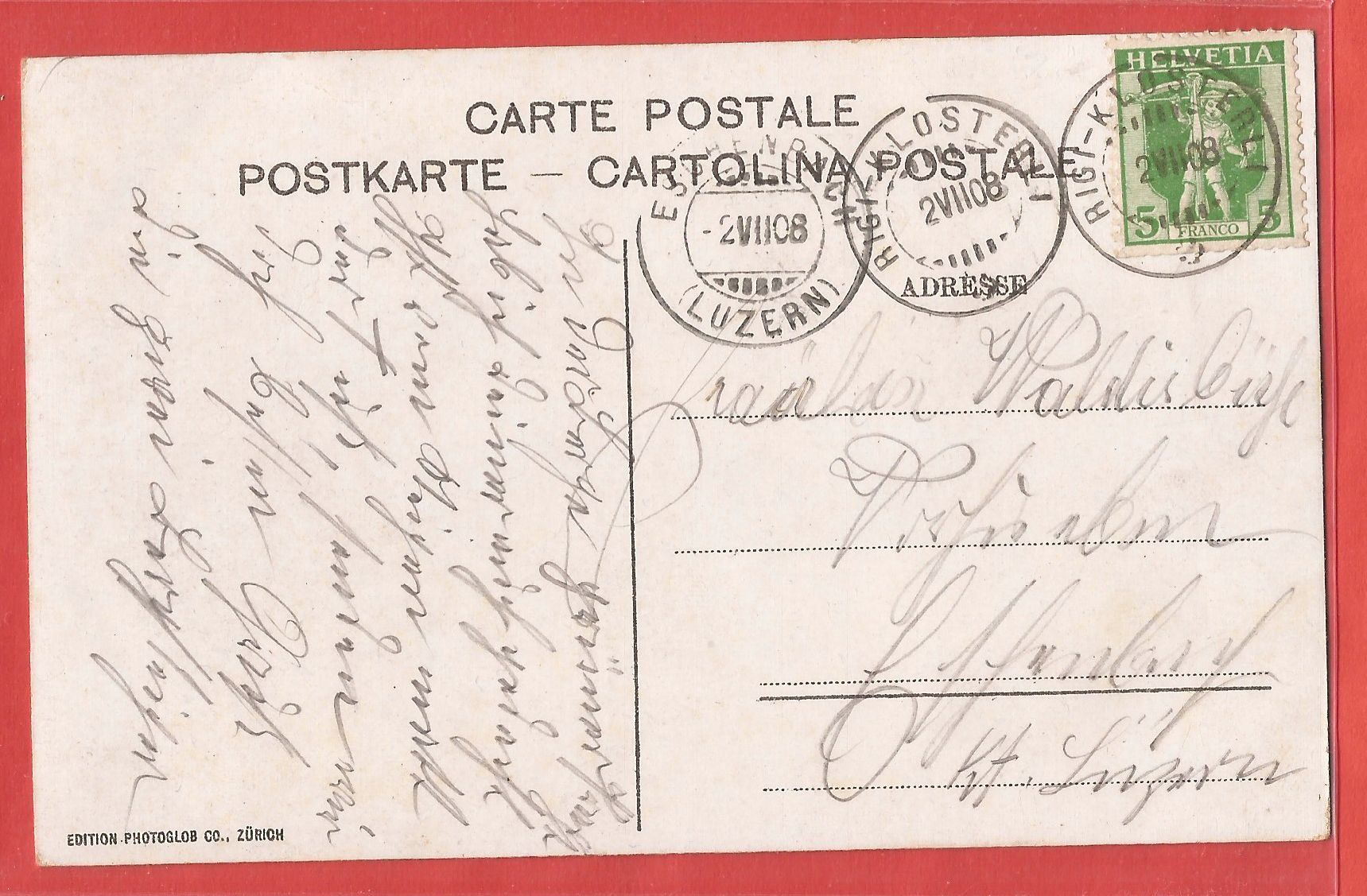 Cartoline postali: Rigi - Touristen im Aufstieg - 1908 – Usato da Fislisbach venduto da Porano 1