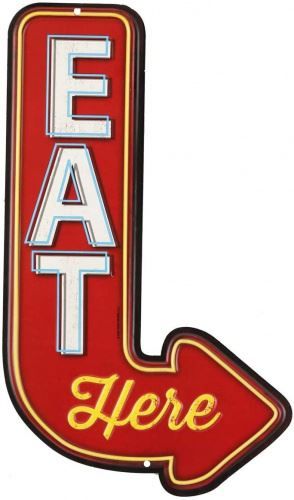 Insegne: Eat Here Pfeil Blechschild – Nuovo (secondo la descrizione) da Schalunen venduto da schwabspielautomaten