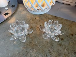 2er Set Kerzenständer, Glas, Blumen Design, neuwertig