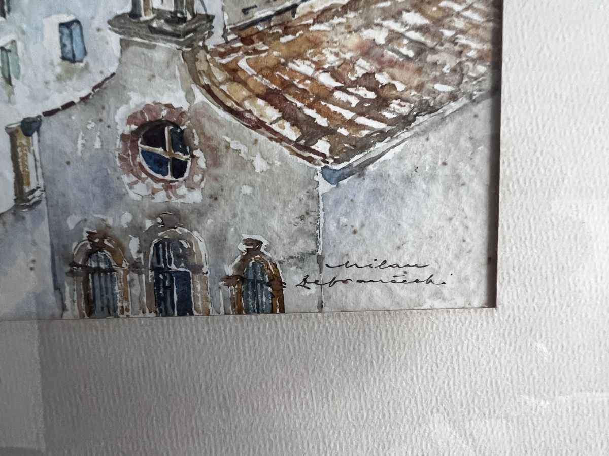 Gemälde: Gemälde Stadtansicht mit Glockenturm gerahmt – Gebraucht aus Neuenegg von Magosaurus 1