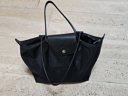 Longchamp Modele Déposé Handtasche Schwarz Leder Nylon